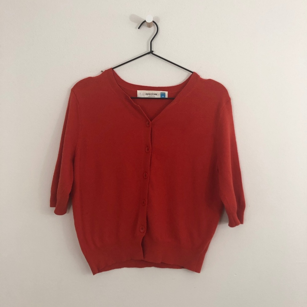 ANTHRO SPARROW Orange Cropped Cardi M